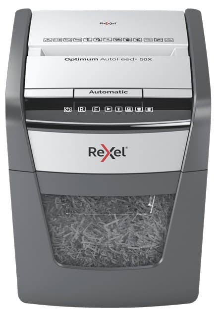 Rexel Optimum AutoFeed+ 50X paper shredder Cross shredding 55 dB 22 cm Black, Silver - Image 1