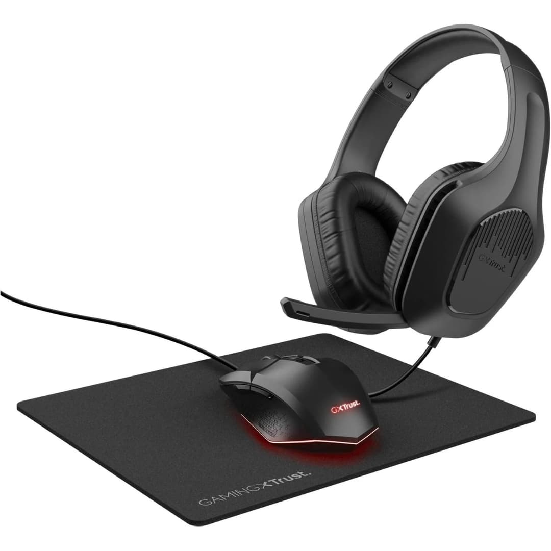 Trust Gaming GXT 790 Tridox 3 In 1 Gaming PC Bundle Headset Mouse Mouse Mat Black - Image 1