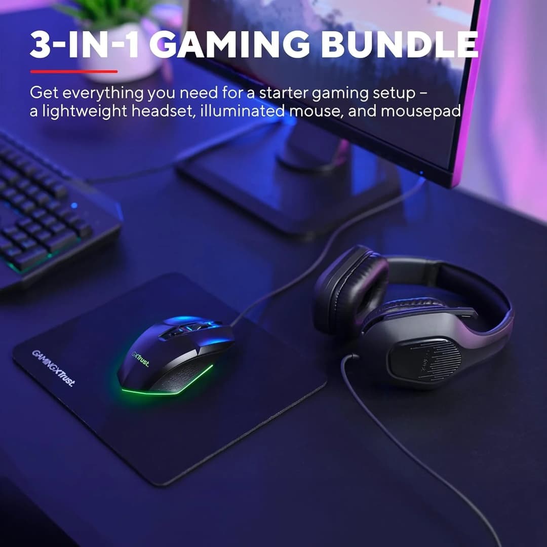 Trust Gaming GXT 790 Tridox 3 In 1 Gaming PC Bundle Headset Mouse Mouse Mat Black - Image 4