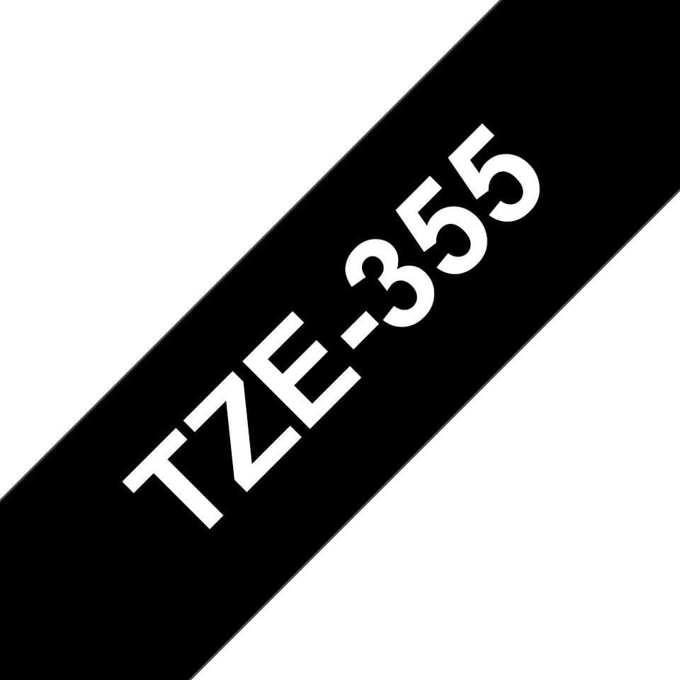 Brother TZe-355 Gloss Laminated Tape White on Black 8m - 24mm
