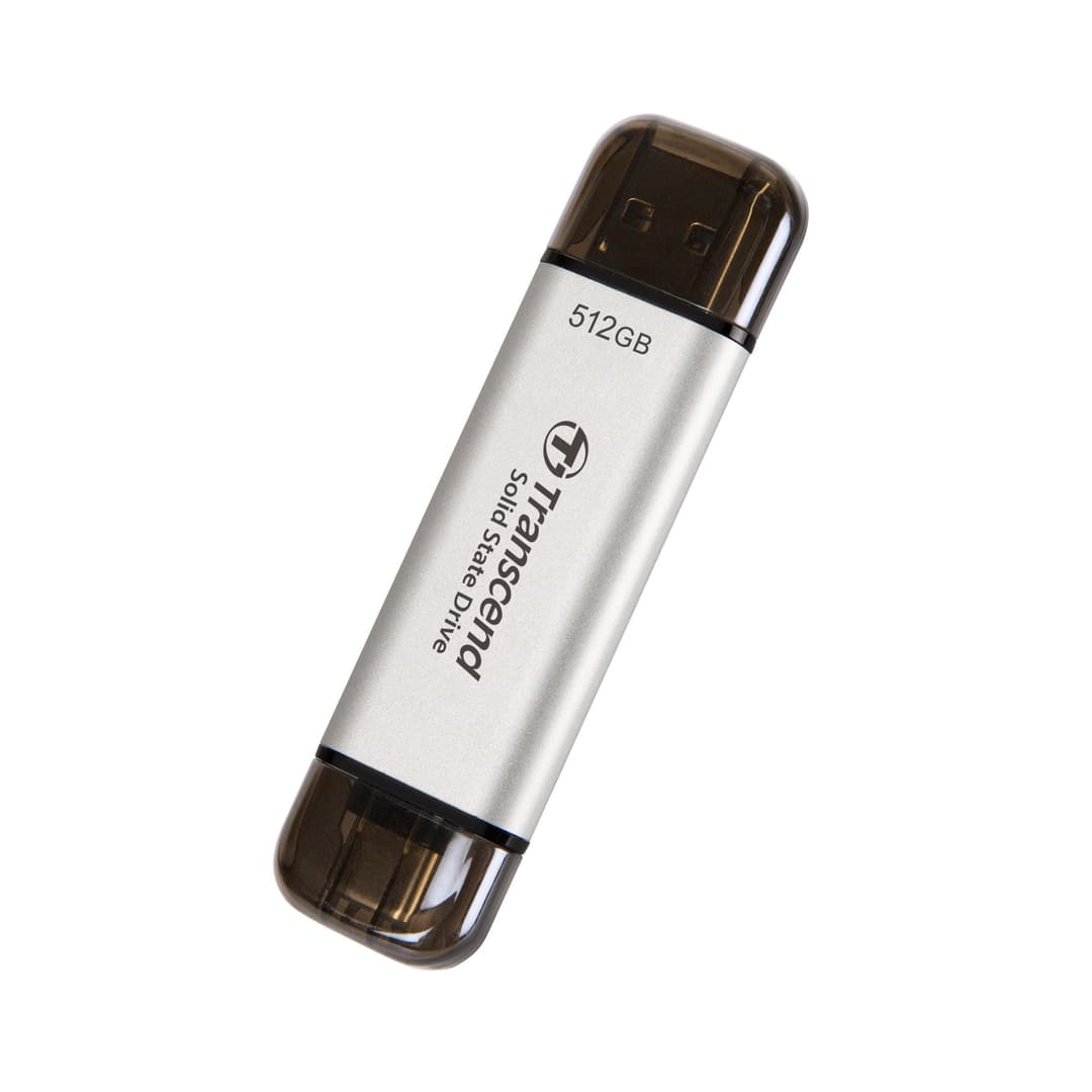 512GB Transcend ESD310 Portable SSD Dual USB (Type-A and Type-C) Silver - Image 1