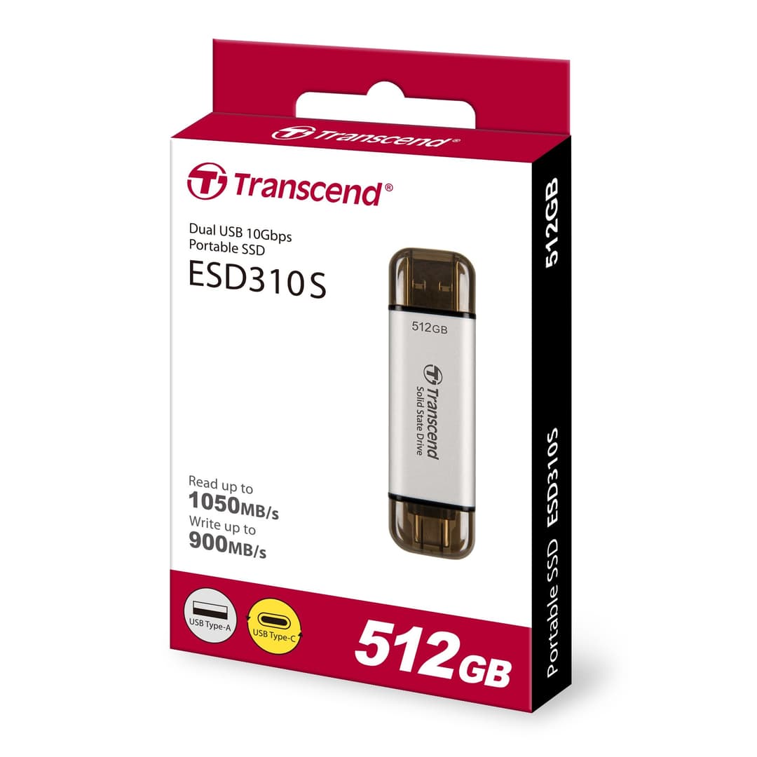 512GB Transcend ESD310 Portable SSD Dual USB (Type-A and Type-C) Silver - Image 4