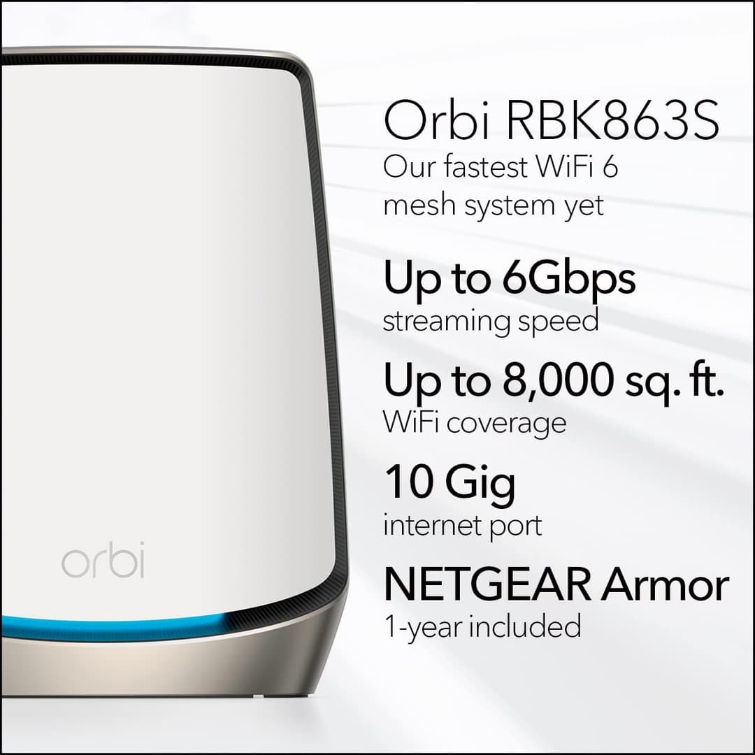 NETGEAR Orbi Tri-Band WiFi 6 Mesh Network System (RBK863S) - Router + 2 Satellite Extenders - Image 2