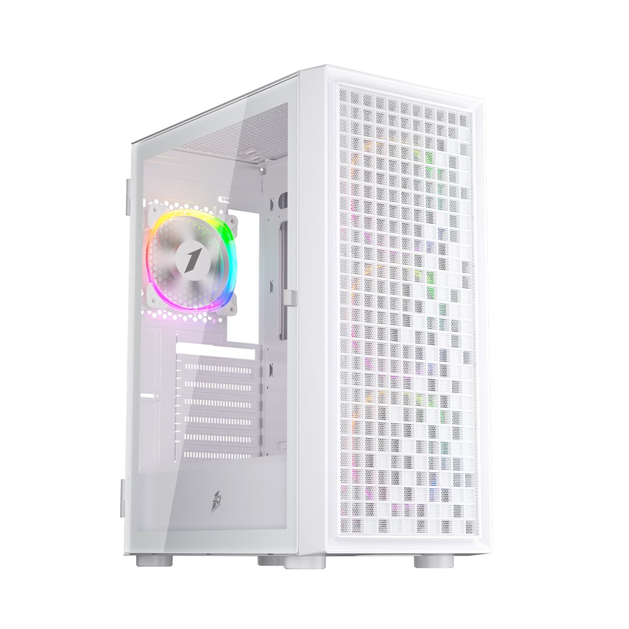 1st Player Go6-WH-4FS1 Tempered Glass Mid Tower Gaming Case - White with RGB Fans