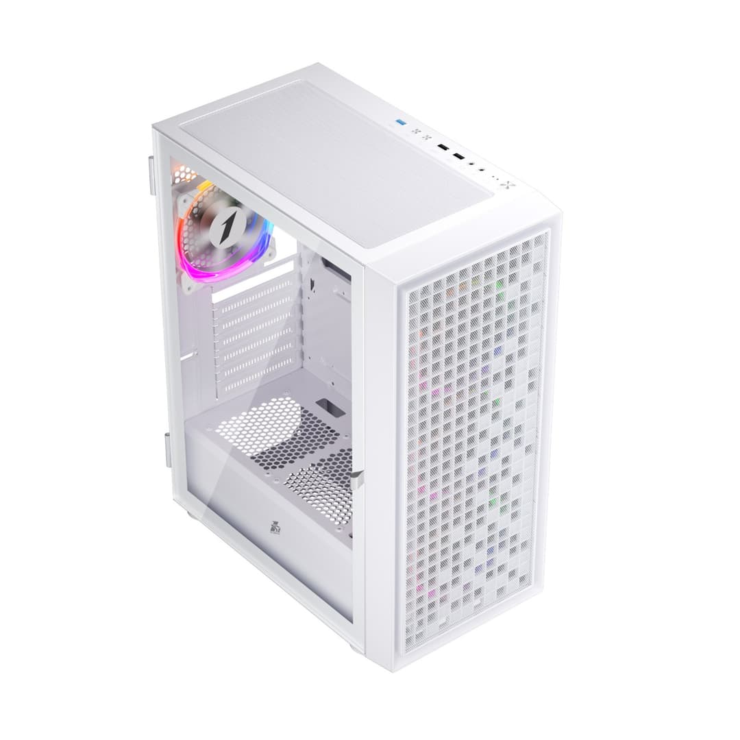 1st Player Go6-WH-4FS1 Tempered Glass Mid Tower Gaming Case - White with RGB Fans - Image 3