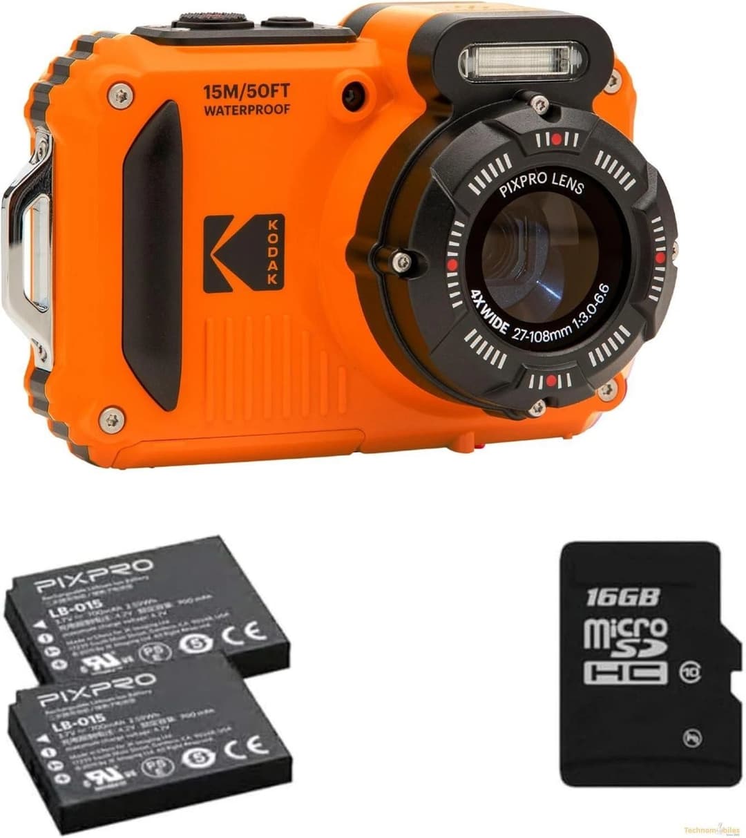 KODAK Pixpro WPZ2 Water Camera Pack Orange + 2 Batteries + 1 MicroSD Card - Image 2