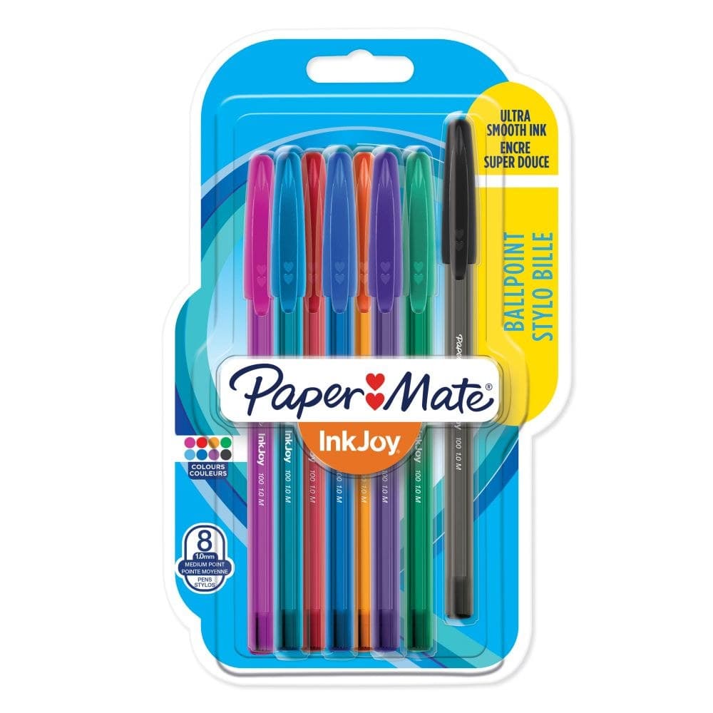Paper Mate 1956737 InkJoy 100 Ball Pen Medium Tip Assorted Colours Pack of 8 - Image 1