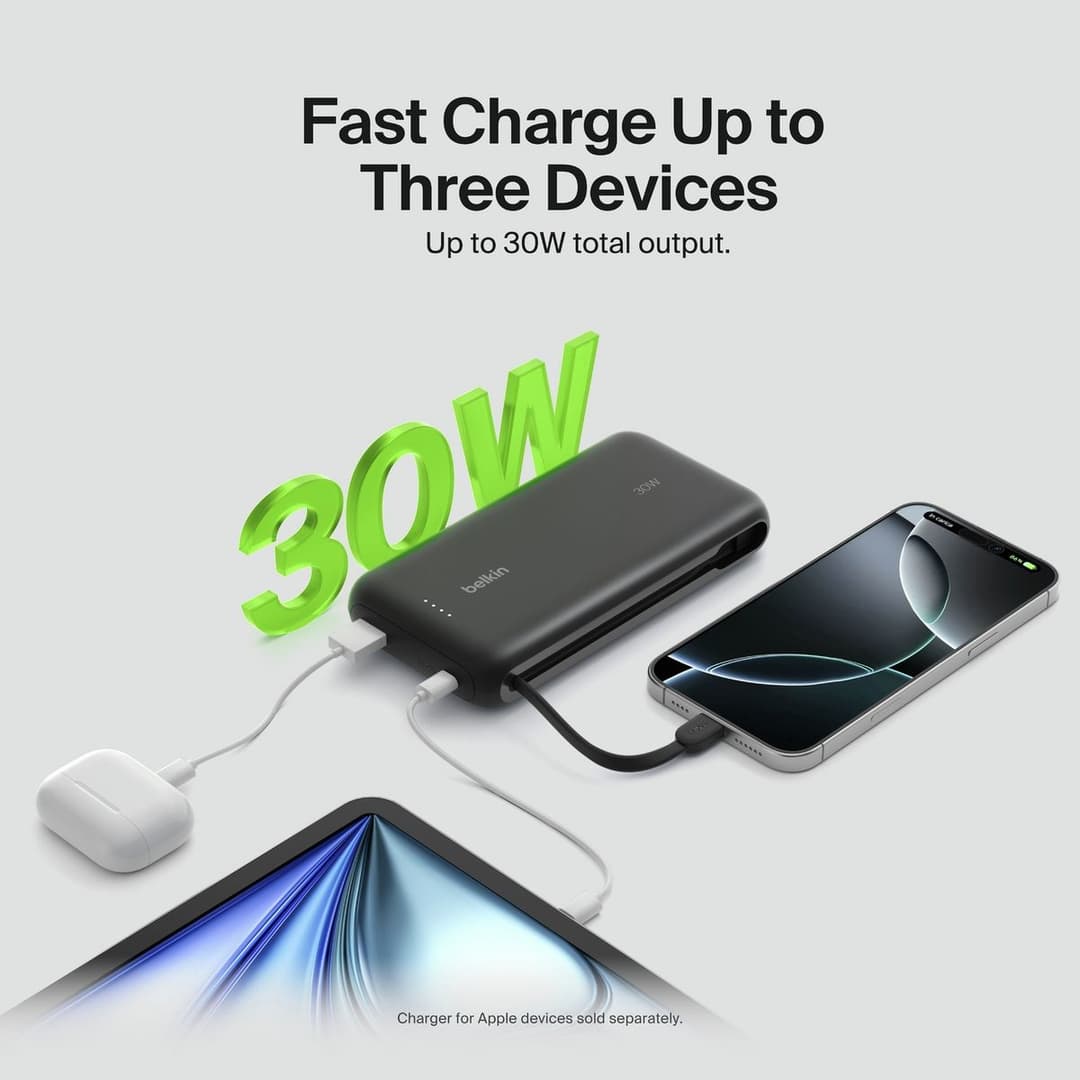 Belkin 30W 20000mAh Power Bank with USB-C Cable - Black - Image 8