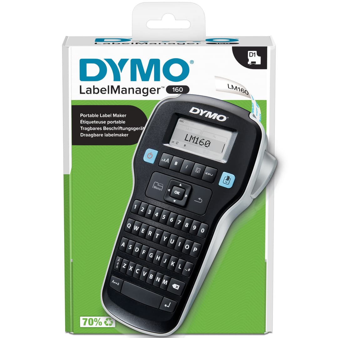 DYMO LabelManager 160 Label Maker | Handheld Label Printer with QWERTY Keyboard | Includes Black & White D1 Label Tape (12mm) | For Home & Office - Image 1