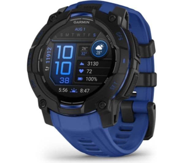 Garmin Instinct 3 AMOLED Smartwatch 45mm Black with Bolt Blue Band