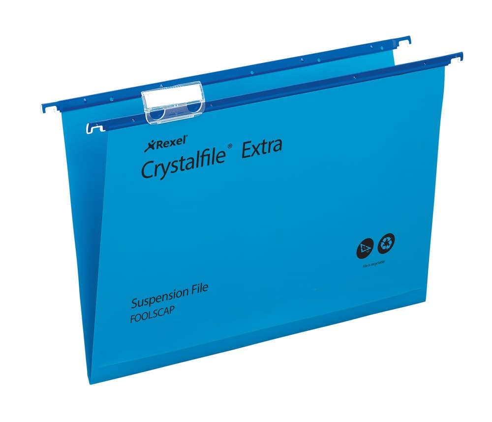 Rexel Crystalfile Extra Foolscap Suspension File 15mm V-base Blue 70630 (Pack of 25) - Image 2