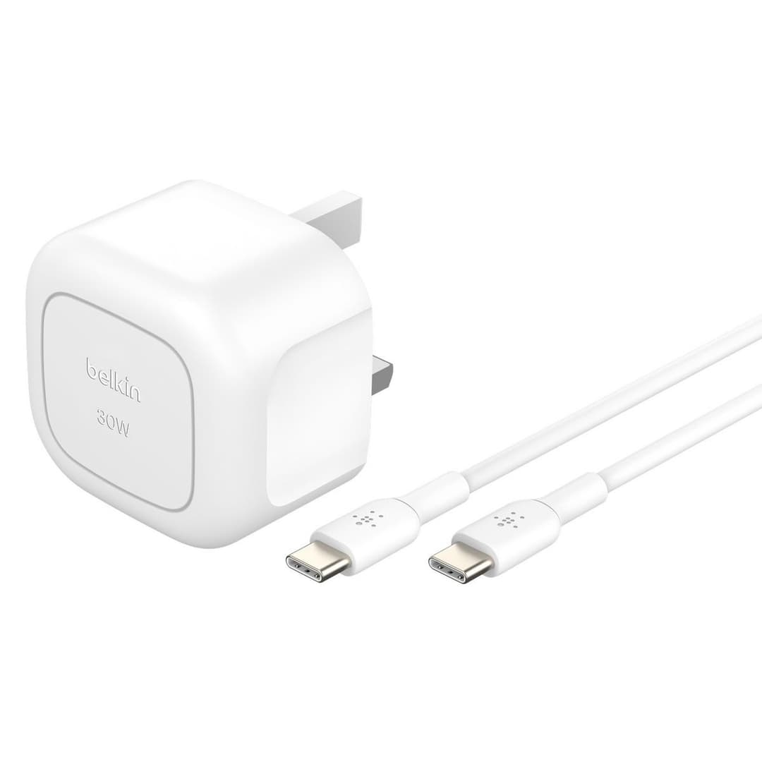Belkin 30W USB-C Folding Wall Charger + USB-C Cable - White - Image 1