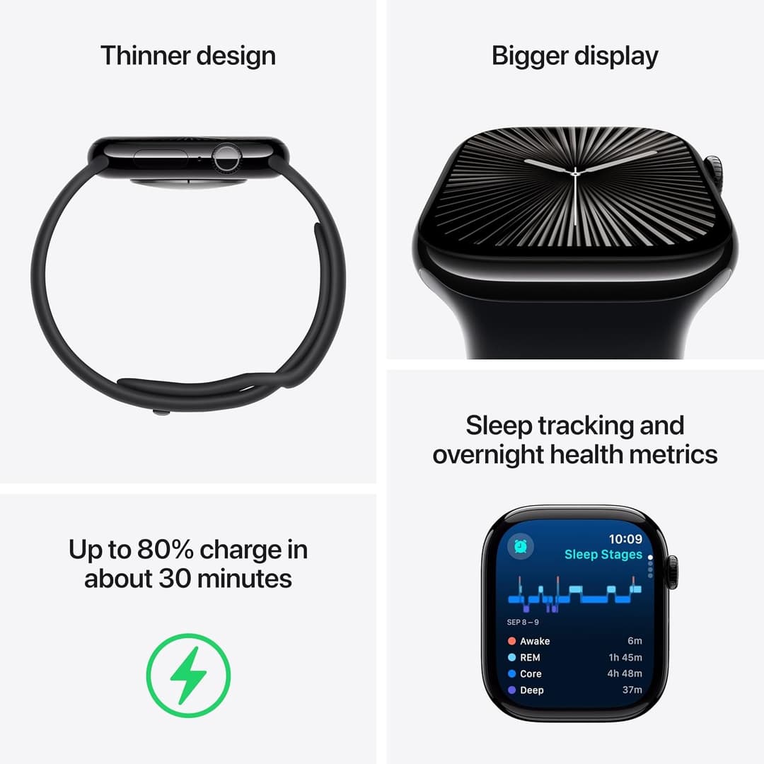 Apple Watch Series 10 GPS 42 mm Smartwatch with Jet Black Aluminium Case - Image 3