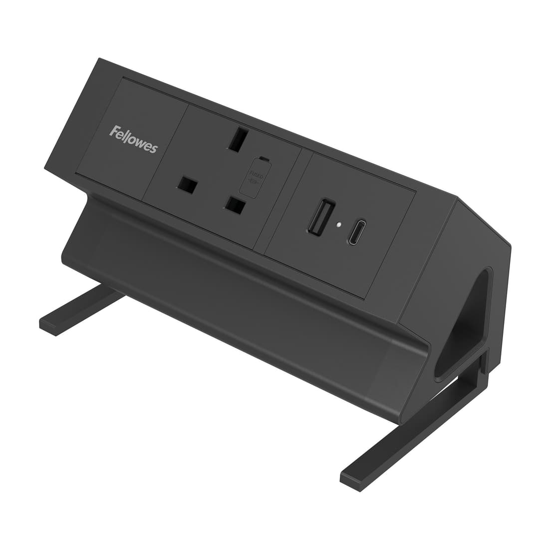 Fellowes Power Desk Type G Clamp Fit 1x230v 1xUSB-A 1x USB-C Socket 2m Cable Black - 100136980 power extension 1 AC outlet(s) Indoor - Image 1
