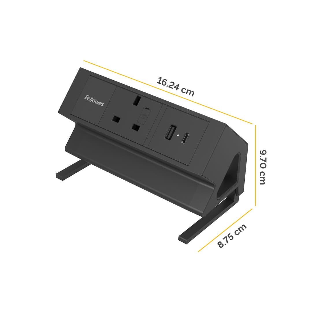 Fellowes Power Desk Type G Clamp Fit 1x230v 1xUSB-A 1x USB-C Socket 2m Cable Black - 100136980 power extension 1 AC outlet(s) Indoor - Image 3