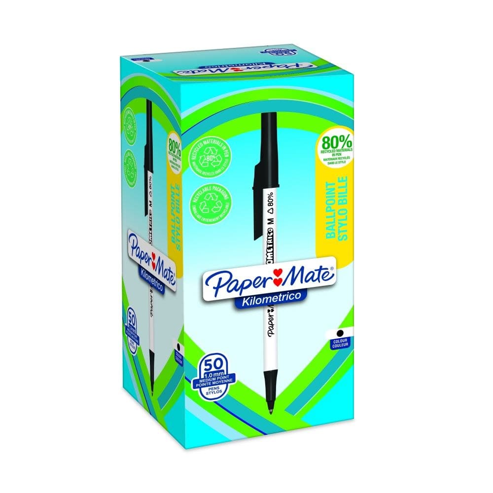 Paper Mate Kilometrico Recycled Ballpoint Pen Medium 1.0mm Pack of 50 - Black
