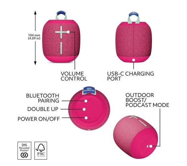 ULTIMATE EARS WONDERBOOM 4 Portable Bluetooth Speaker - Pink - Image 5