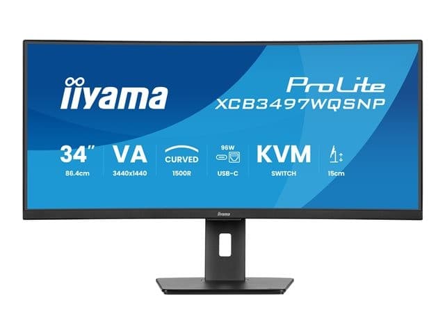 iiyama ProLite XCB3497WQSNP-B1 34" Curved UWQHD 3440 x 1440 120Hz VA LED Monitor with HDR, USB-C Dock, KVM Switch and LAN - Image 2