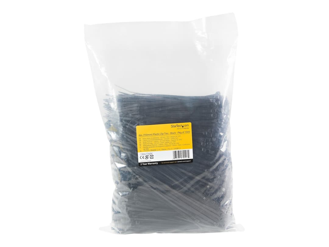 StarTech CBMZT6BK Cable Ties 15cm Black 1000-Pack - Image 1