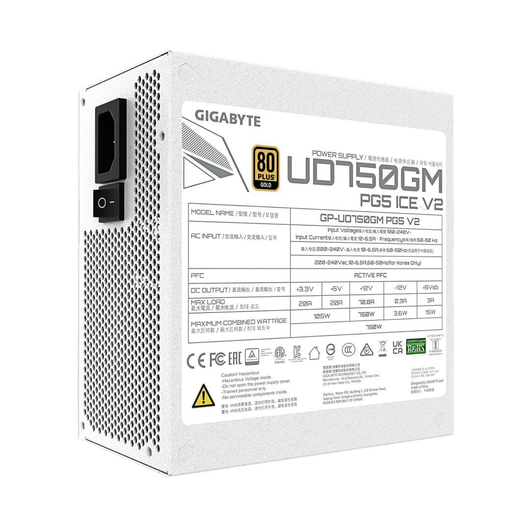 Gigabyte UD750GM PG5 ICE 750W ATX 3.1 80 PLUS Gold PSU Power Supply - White - Image 7