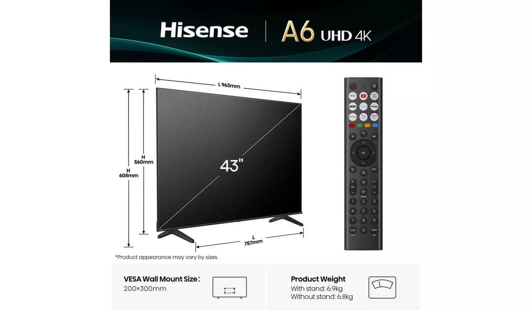 Hisense A6Q 4K UHD HDR Smart LED TV with Freely - 43-inch (43A6QTUK) - Image 2