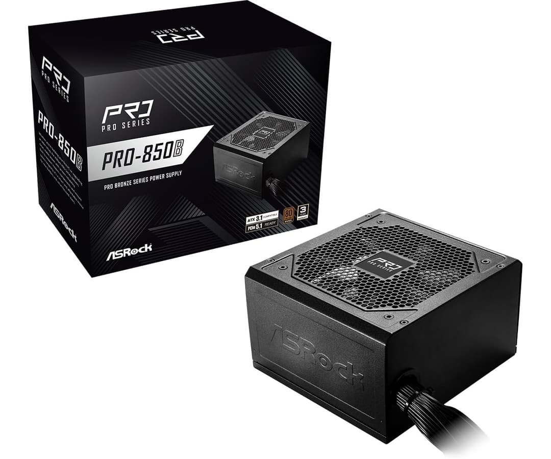 ASRock PRO-850B 850W 80 Plus Bronze ATX 3.1 & PCIe 5.1 Power Supply - 12V-2x6 Cable, 120mm Fan - Image 1