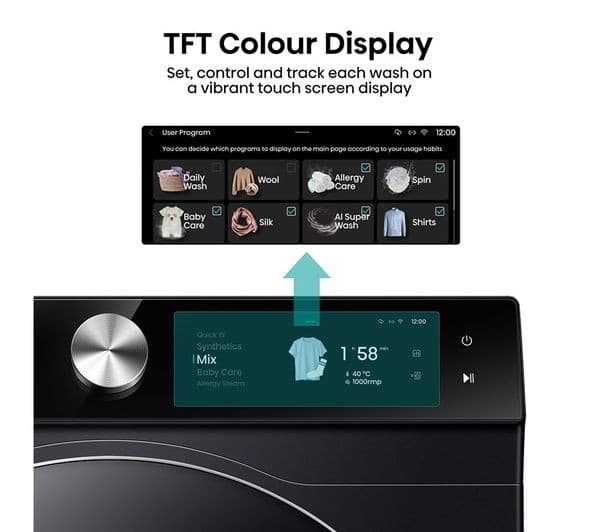 HISENSE 7S Series Auto Dosing WF7S1247BB AI WiFi-enabled 12 kg 1400 Spin Washing Machine - Black - Image 5