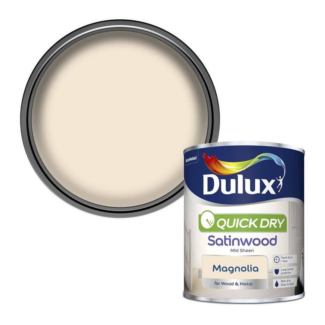 Dulux Quick Dry Satinwood Satin Paint 750ml - Magnolia - Image 1