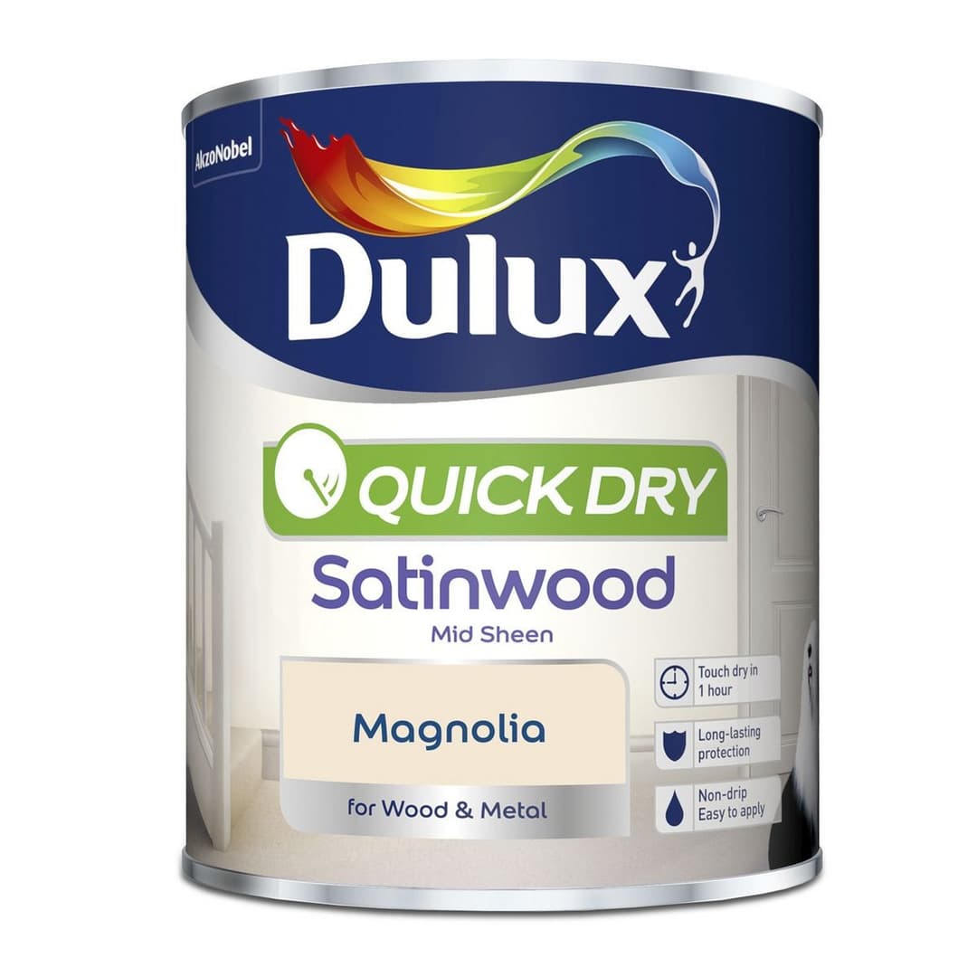 Dulux Quick Dry Satinwood Satin Paint 750ml - Magnolia - Image 4