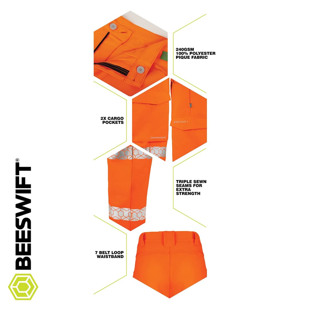 Beeswift Envirowear Orange Hi-Vis Trouser Unisex Reflective Sustainable Circular Process Safety PPE Workwear - 30 Short - Image 4