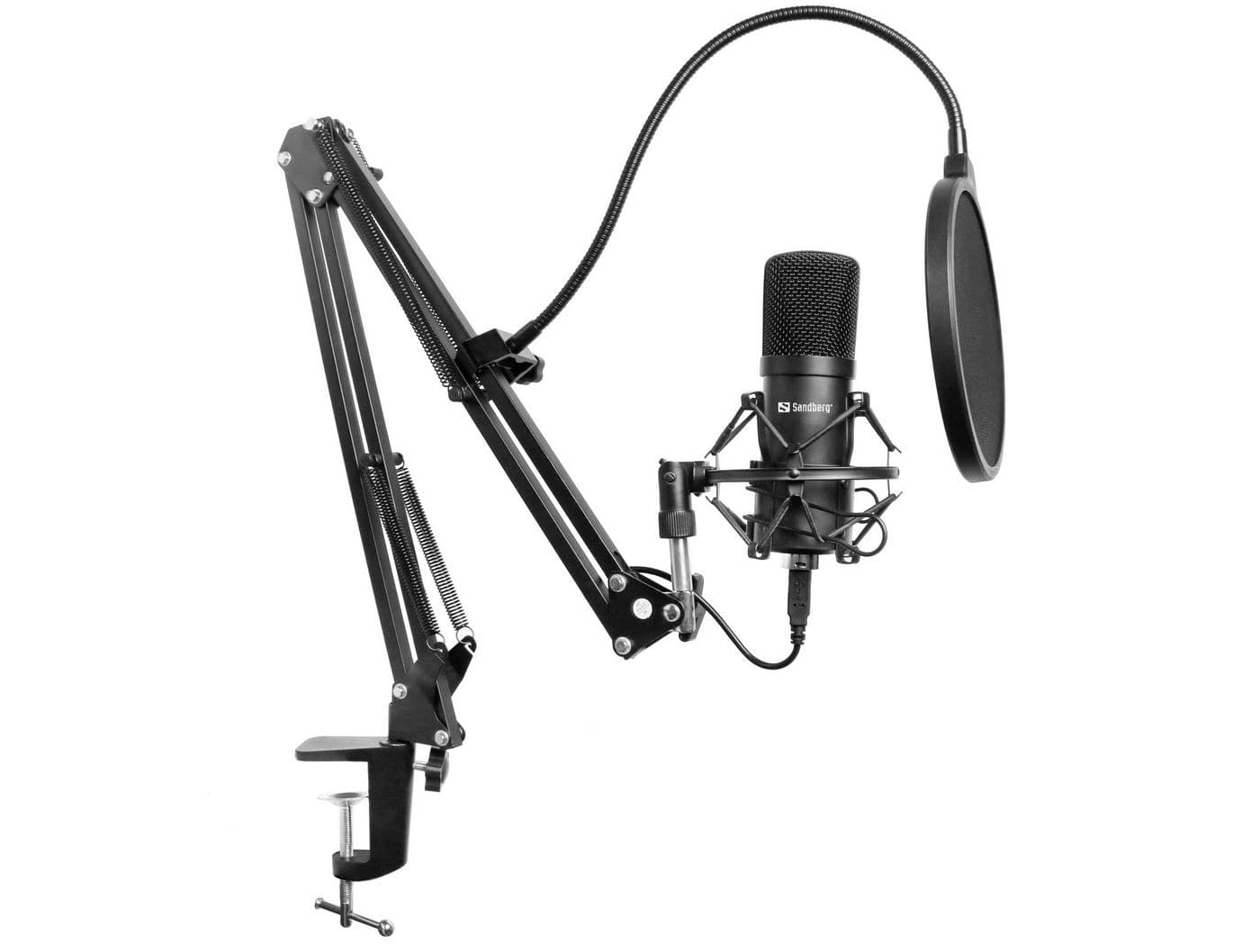 Sandberg Streamer USB Microphone Kit (126-07) with Boom Arm, Shock Mount & Pop Filter - Black
