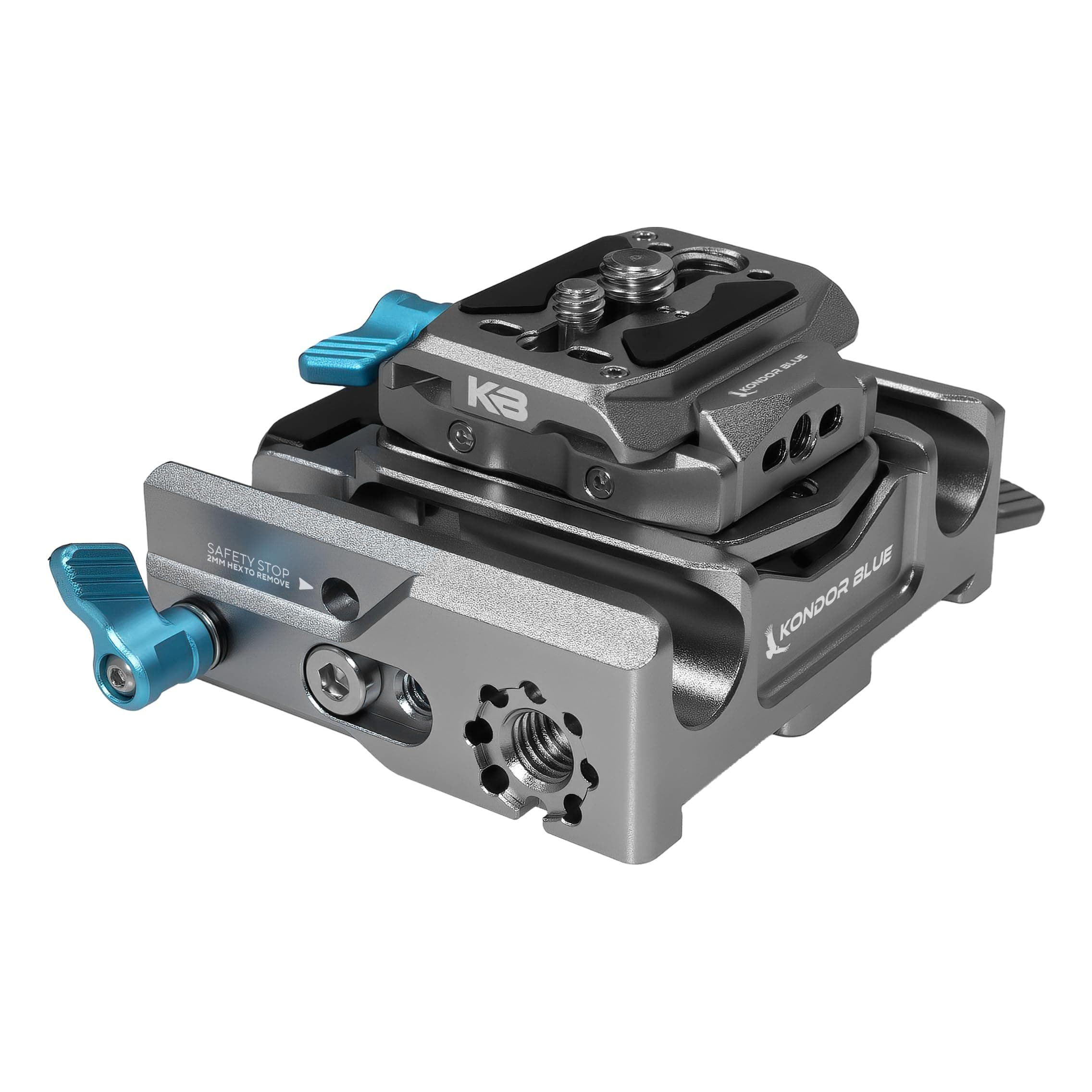 KONDOR BLUE | 501 Adjustable Baseplate for 15mm Rod Rigs | Arca Swiss QR Quick Release Plate, 85mm Matte Box Spacing, Anti-Twist Rail Clamps, Camera Cage Riser Mount | Gray