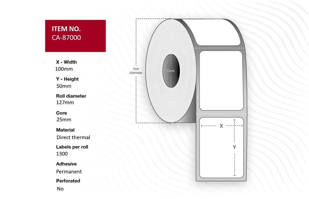Label 100 x 50mm Core 25mm, - Image 1
