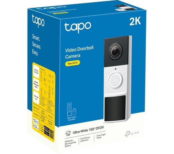 TP-LINK Tapo D210 2K 3 MP WiFi Battery Video Doorbell with Chime - White - Image 2