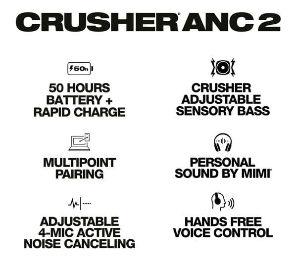 Skullcandy Crusher ANC 2 Headphones Bone - Image 6