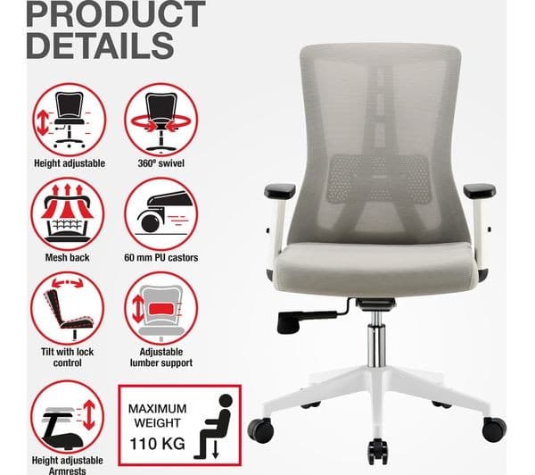 TTAP Oxford Mesh Tilting Executive Chair - Grey - Image 7
