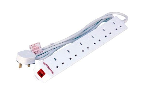 MicroConnect 6-Way UK Surge Protected Power Strip, White - 2m - Image 1