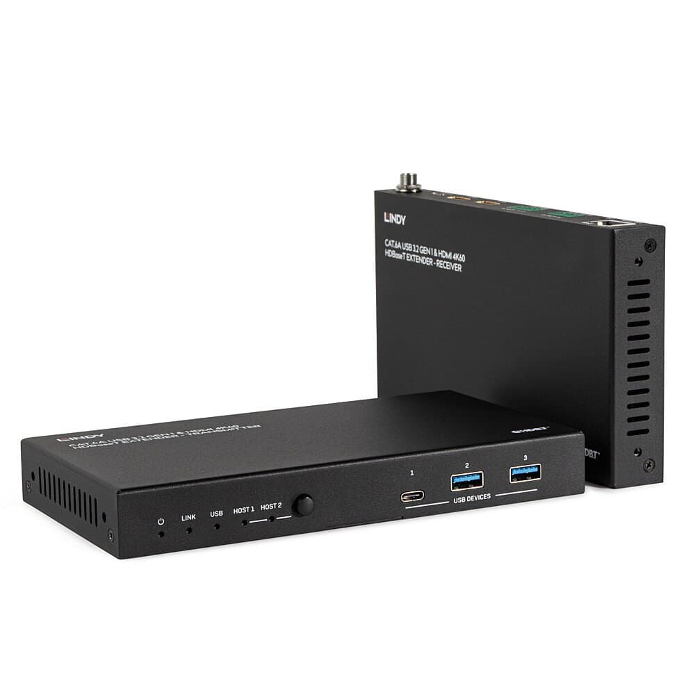 Lindy 100m Cat.6A 2 Host USB 3.2 Gen 1 & HDMI 4K60 HDBaseT Extender - Image 1
