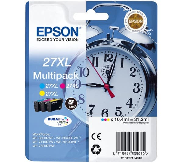 EPSON Alarm Clock 27XL Cyan, Magenta & Yellow Ink Cartridges - Multipack