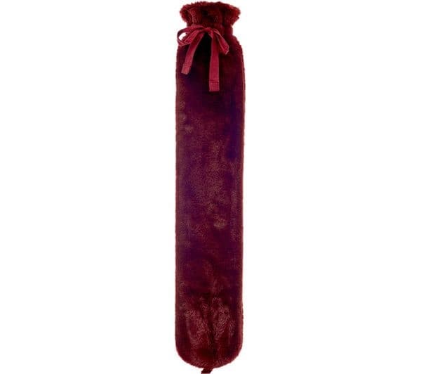 AROMA HOME Faux Fur Long Hot Water Bottle - Burgundy - Image 1