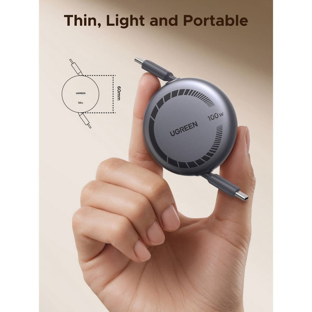 UGREEN Nexode 100W Retractable USB-C Cable 1m - Grey - Image 4