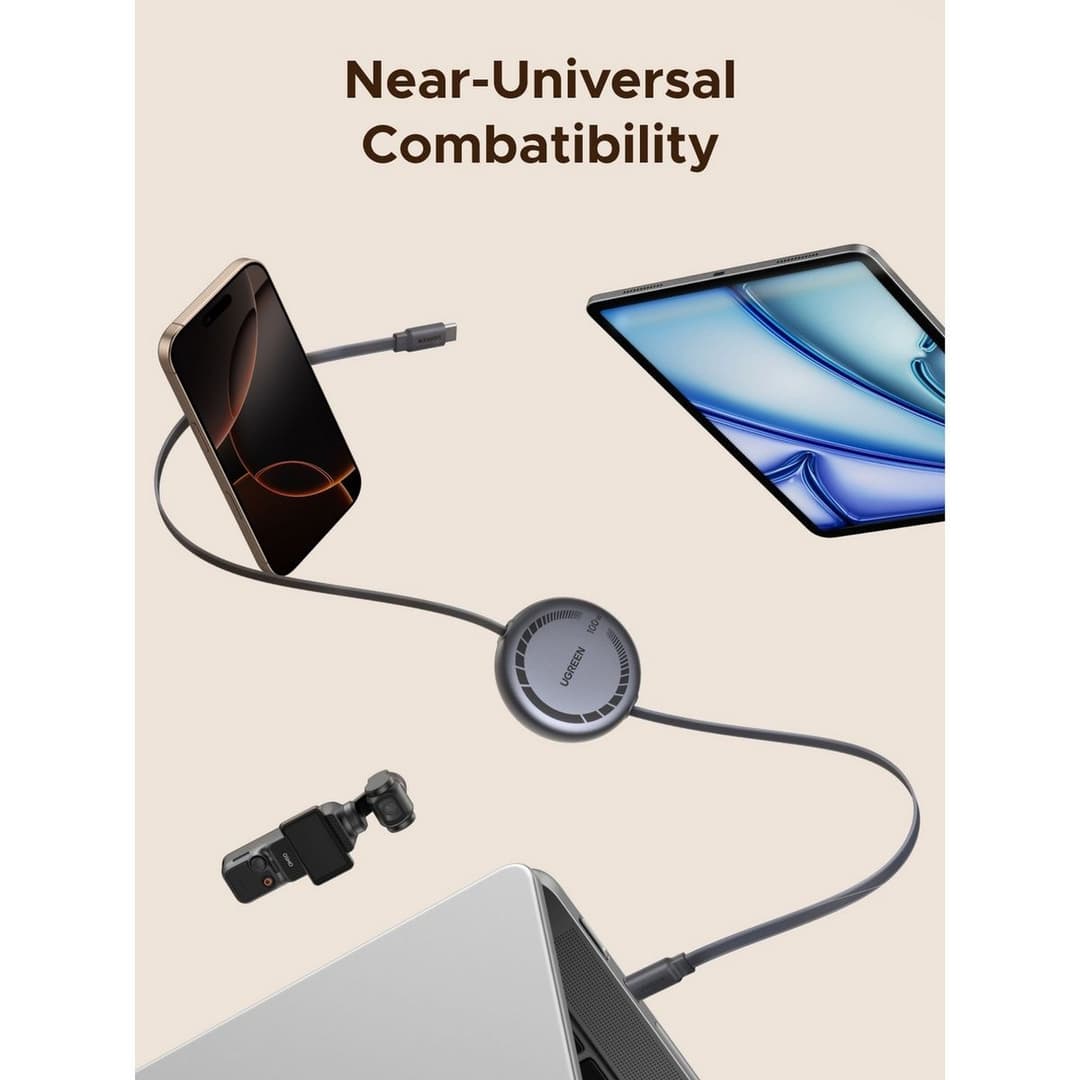 UGREEN Nexode 100W Retractable USB-C Cable 1m - Grey - Image 8