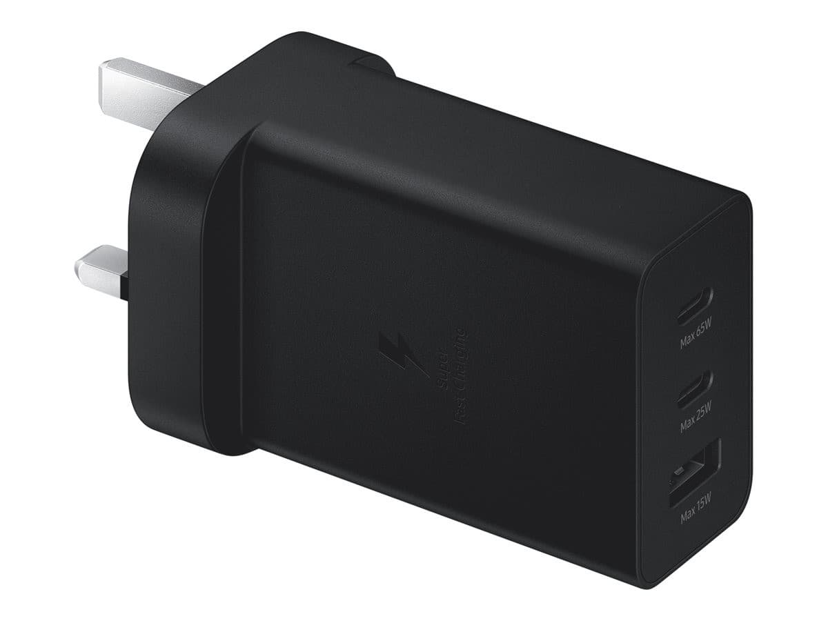 Samsung EP-T6530 65W Trio Super Fast Charging Power Adapter, 2x USB-C + USB-A, UK Plug - Black