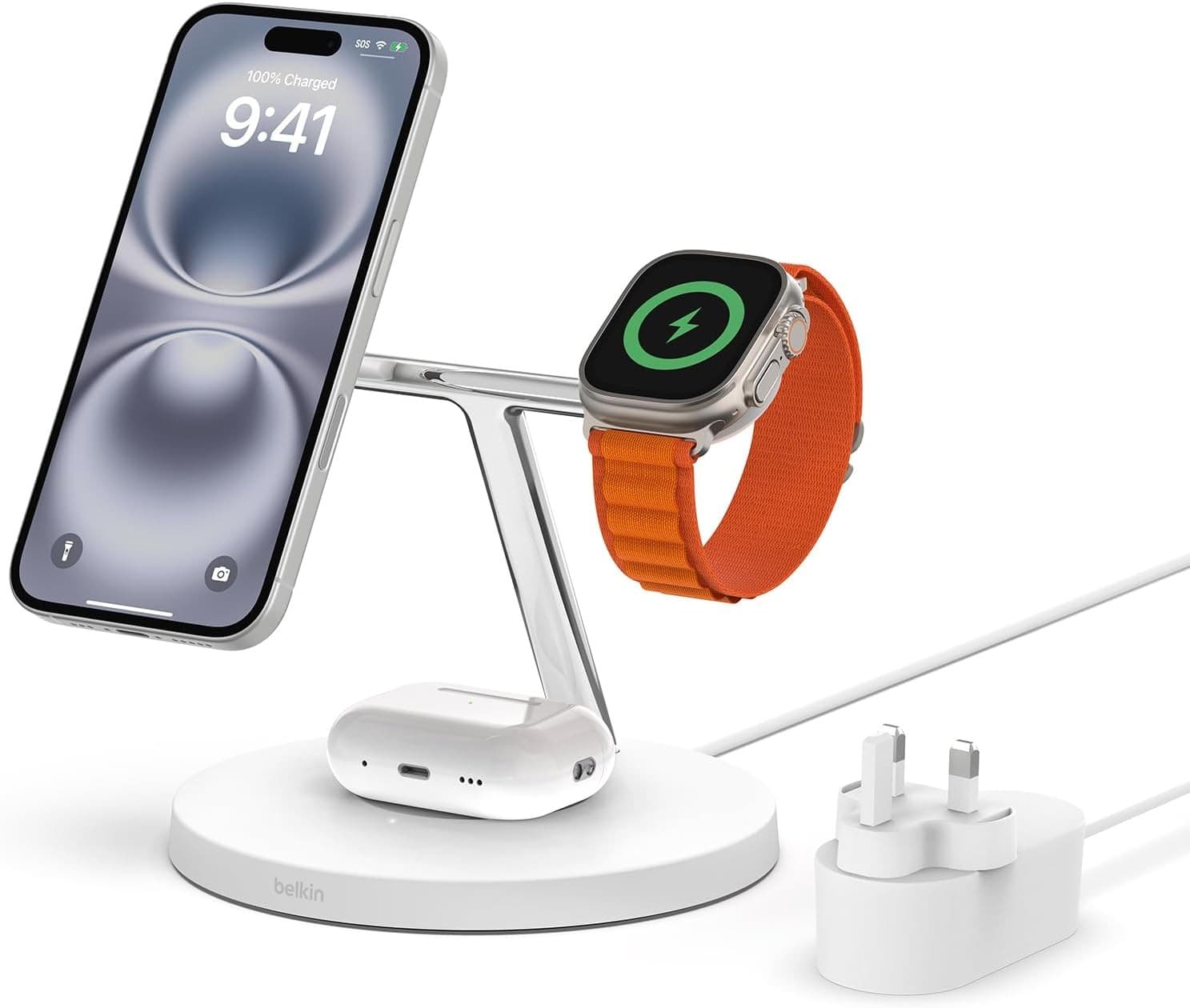 Belkin BoostCharge Pro 3-in-1 Wireless Charging Stand with MagSafe White