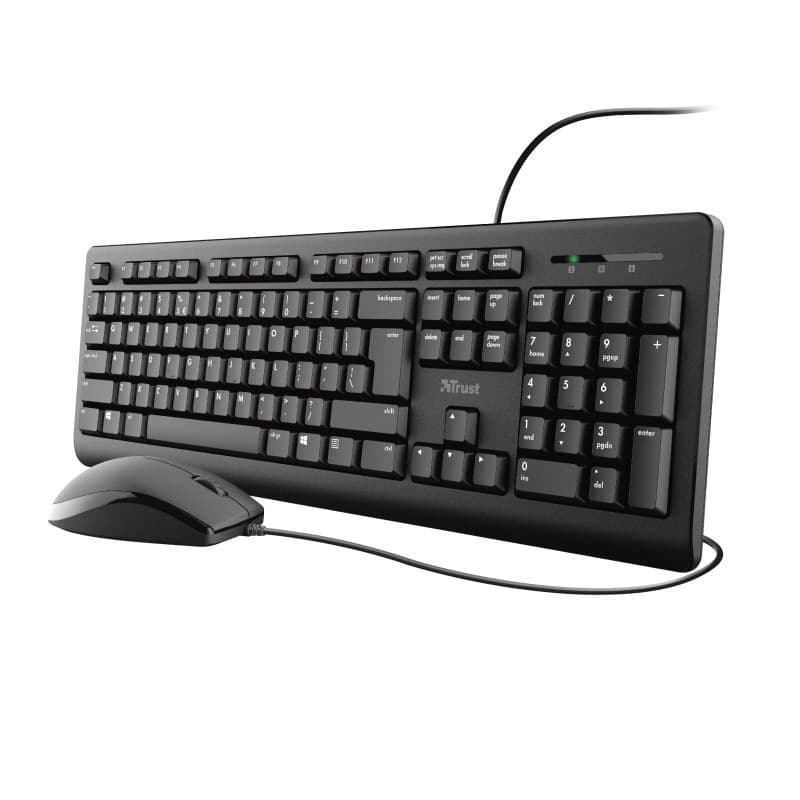 Trust TKM-250 Wired USB Keyboard & Mouse Set - Full-Size, UK QWERTY Layout, Black - Image 1