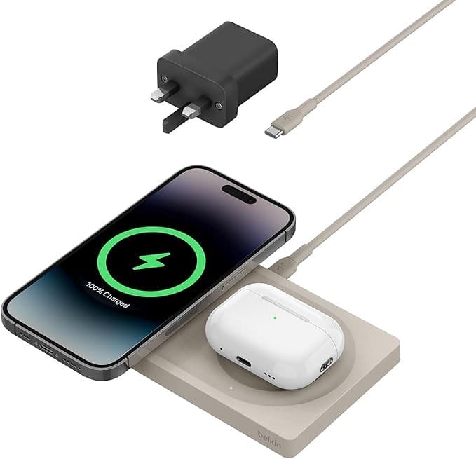 Belkin BoostCharge Pro 2-in-1 MagSafe Wireless Charging Pad 15W Sand - Image 1
