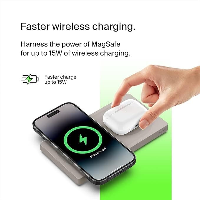 Belkin BoostCharge Pro 2-in-1 MagSafe Wireless Charging Pad 15W Sand - Image 2