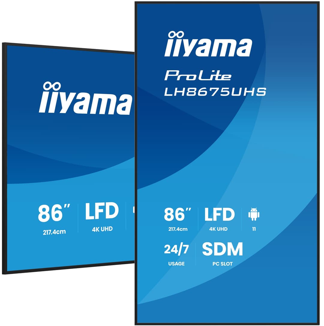 iiyama LH8675UHS-B2AG Signage Display Digital signage flat panel 2.17 m (85.6") LCD Wi-Fi 500 cd/m² 4K Ultra HD Black Built-in processor Android 11 24/7 - Image 1