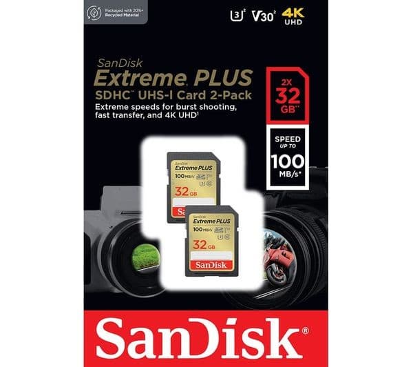 SANDISK Extreme Plus Ultra Performance Class 10 SDHC Memory Card - 32 GB, Twin Pack - Image 1