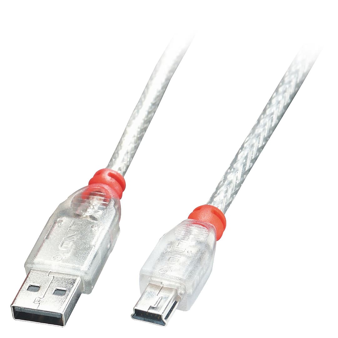 Lindy 3m USB 2.0 Cable - Type A to Mini-B, Transparent - Image 1